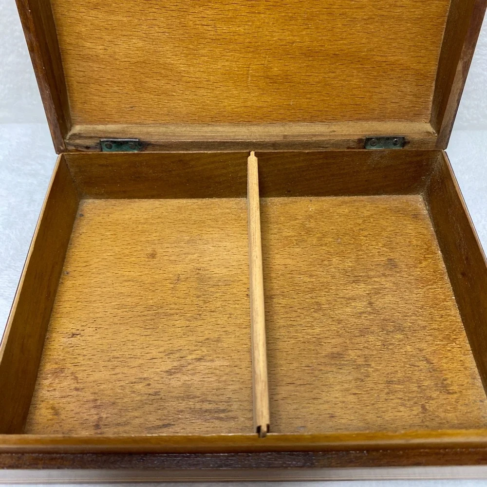 VTG Wooden Jewelry Trinket Box Intricate Floral Inlay Hinged Lidded Compartments